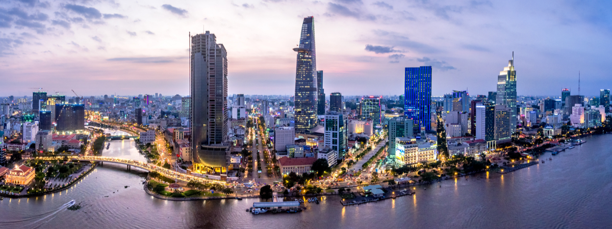 Top view aerial photo from flying drone of a Ho Chi Minh City